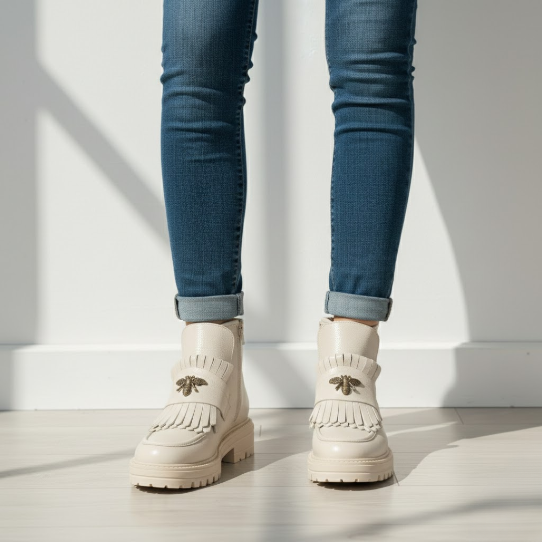 Ghete din piele naturală cu detalii artizanale pentru femei®