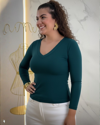 Bluză feminină cu guler în V și croială ajustată pentru femei®