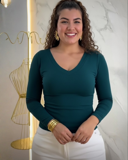 Bluză feminină cu guler în V și croială ajustată pentru femei®