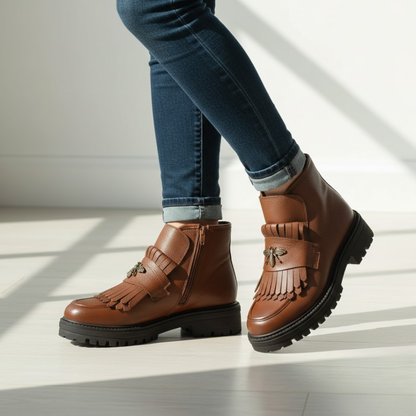 Ghete din piele naturală cu detalii artizanale pentru femei®