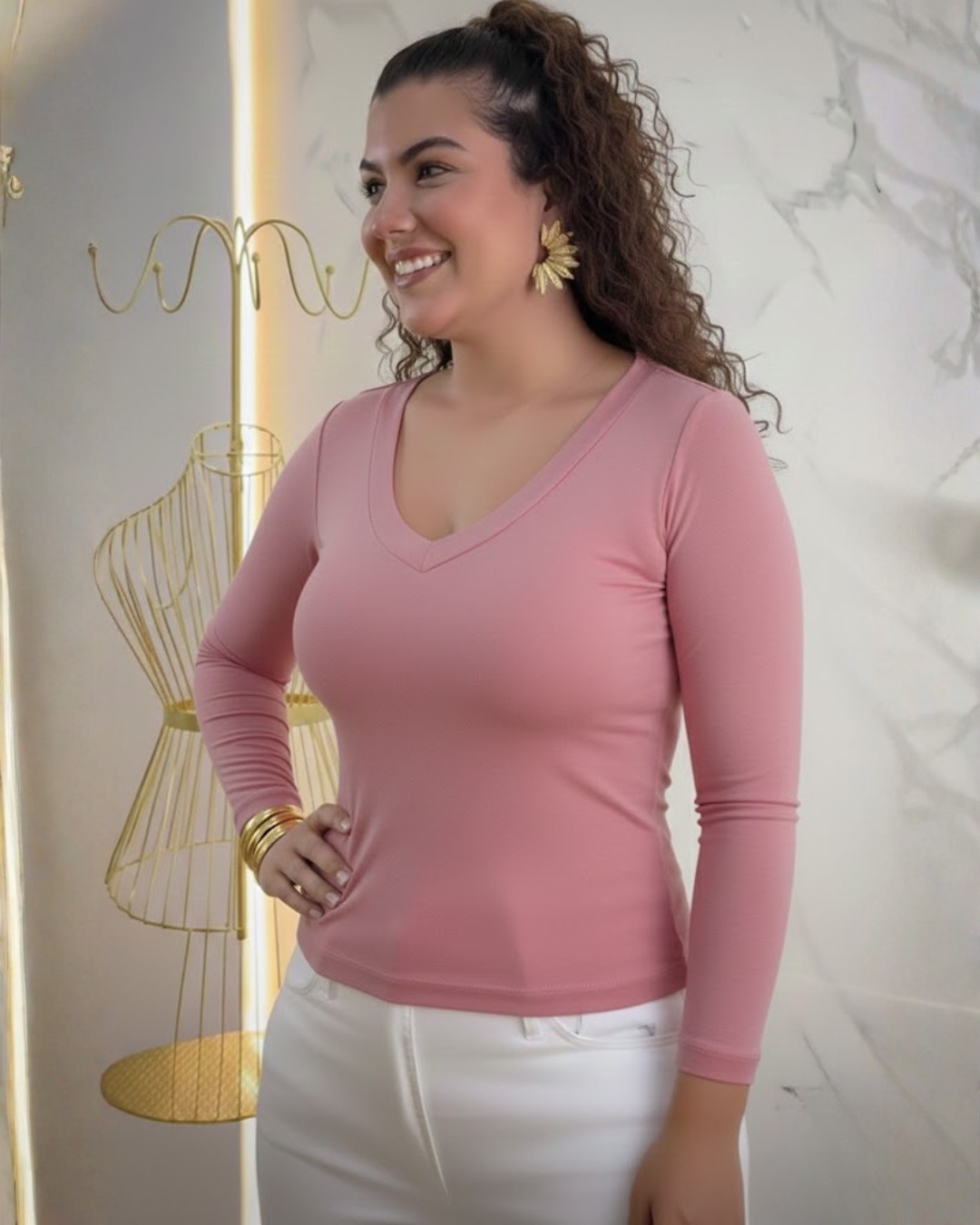 Bluză feminină cu guler în V și croială ajustată pentru femei®