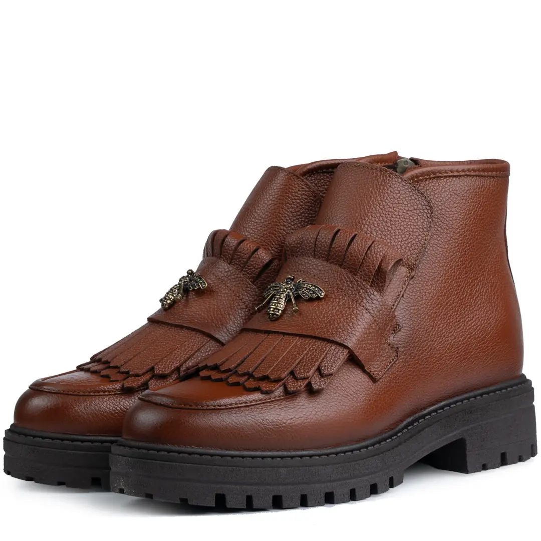 Ghete din piele naturală cu detalii artizanale pentru femei®